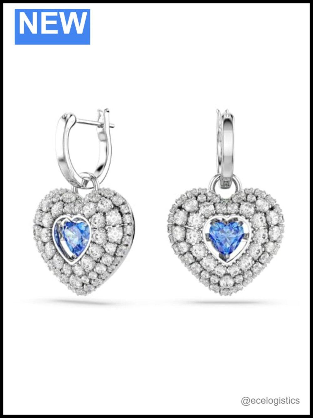 Swarovski Crystal Heart Drop Earrings Rhodium Pierced